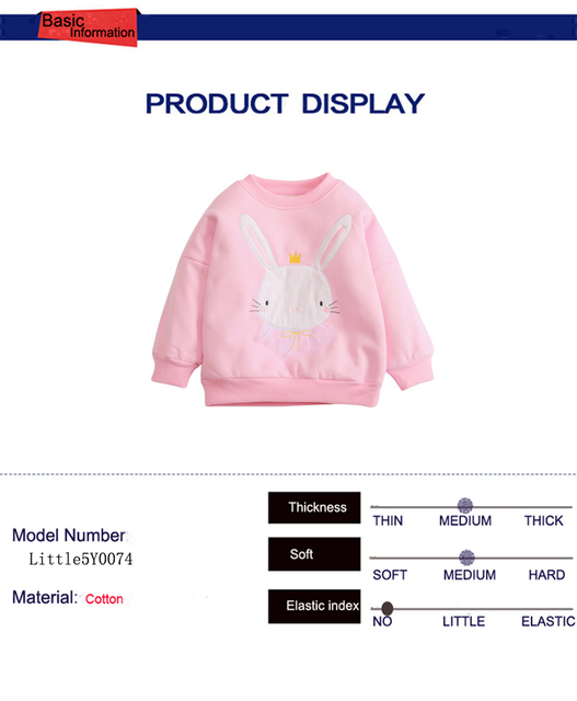 Dziecięca bluza z kapturem Little Maven, długie rękawy, aksamitna, haftowana króliczka, różowa, 2-7 lat - Wianko - 1