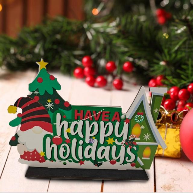 Wieszak na drzwi Boże Narodzenie drewniane ozdoby świąteczne wiszące tablica z drewnianym rzemiosłem - złote/Xmas z podstawą do domu - Wianko - 1