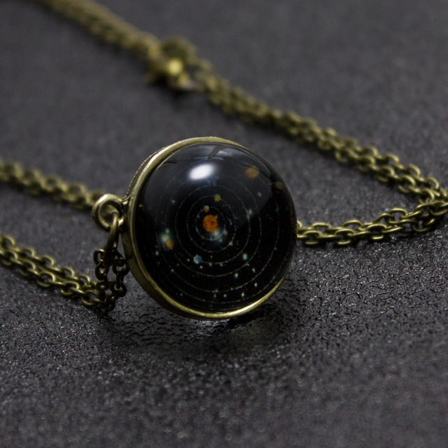 Naszyjnik z dwustronną szklaną kulą z wzorem planety Ziemia - biżuteria Galaxy inspirowana astronomią - Wianko - 3