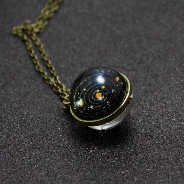 Naszyjnik z dwustronną szklaną kulą z wzorem planety Ziemia - biżuteria Galaxy inspirowana astronomią - Wianko - 6