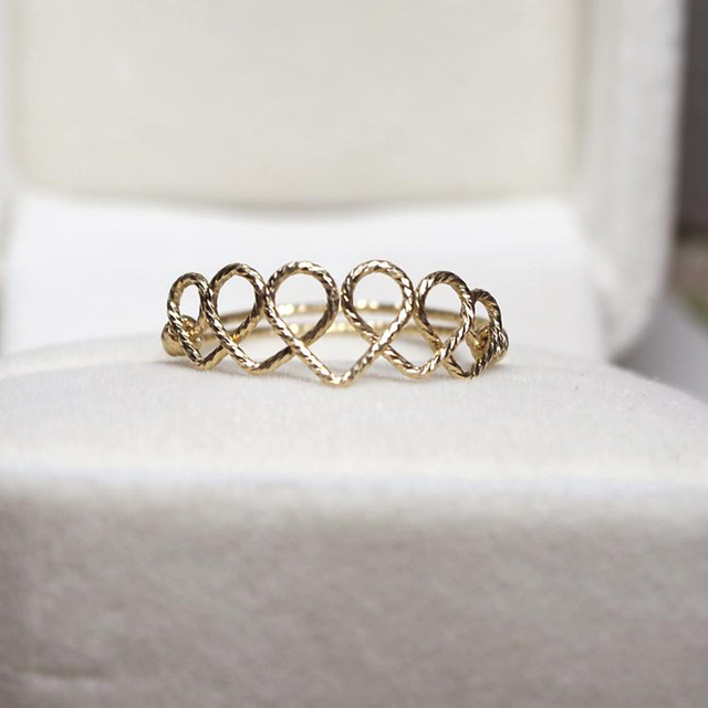 Ręcznie robiony pierścionek serce z biżuterią ze złotym wypełnieniem - Wianko - 3