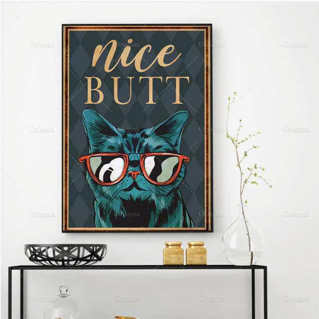 Plakat z drukiem na płótnie Fajny kot z uroczym tyłkiem - dekoracja wnętrz dla miłośników kotów i zabawnych motywów - Wianko - 2