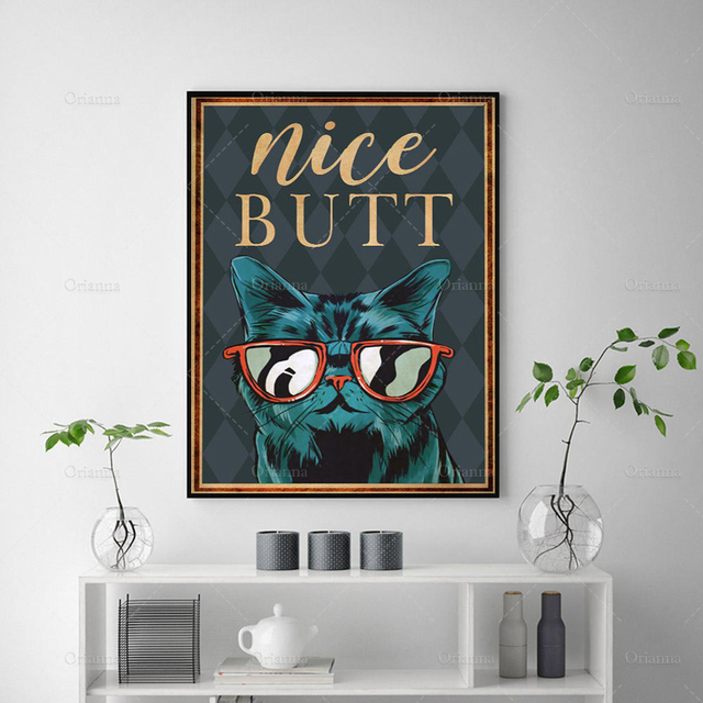 Plakat z drukiem na płótnie Fajny kot z uroczym tyłkiem - dekoracja wnętrz dla miłośników kotów i zabawnych motywów - Wianko - 3
