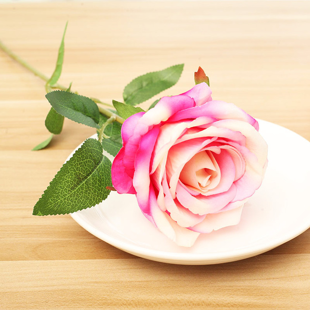 Romantyczna róża sztuczny kwiat jedwabny 10CM czerwony różowy DIY - Wianko - 2