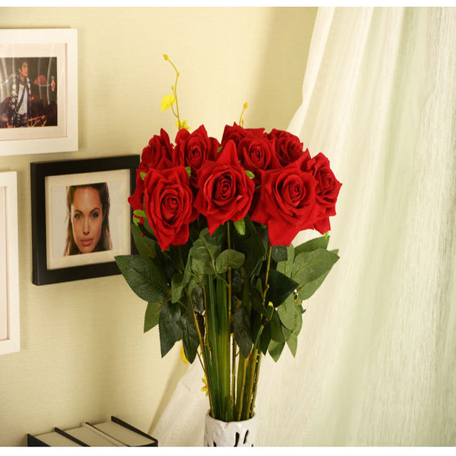 Romantyczna róża sztuczny kwiat jedwabny 10CM czerwony różowy DIY - Wianko - 3
