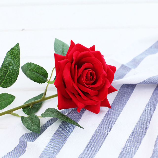 Romantyczna róża sztuczny kwiat jedwabny 10CM czerwony różowy DIY - Wianko - 5