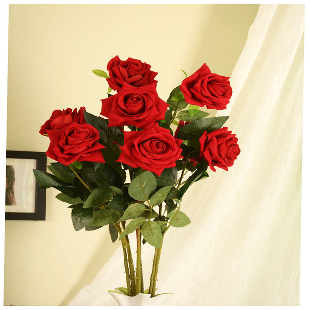 Romantyczna róża sztuczny kwiat jedwabny 10CM czerwony różowy DIY - Wianko - 4
