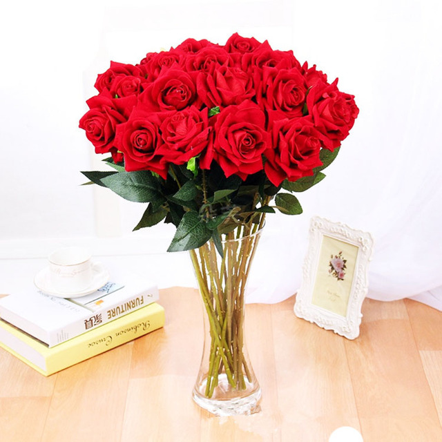 Romantyczna róża sztuczny kwiat jedwabny 10CM czerwony różowy DIY - Wianko - 6