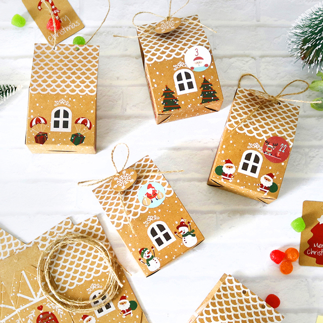 Zestaw 4 papierowych pudełek Kraft na Boże Narodzenie - Prezenty, Cukierki, Święty Mikołaj, Śnieżynki - Wianko - 3