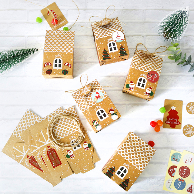 Zestaw 4 papierowych pudełek Kraft na Boże Narodzenie - Prezenty, Cukierki, Święty Mikołaj, Śnieżynki - Wianko - 4