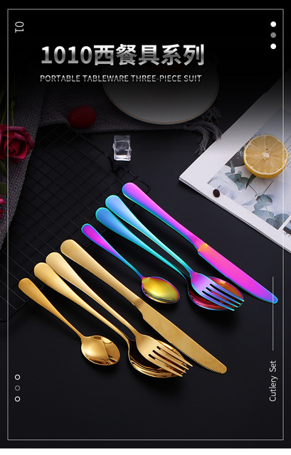 Zestaw stołowy ze stali nierdzewnej: 24 sztuki, złoty kolor, widelec, łyżka, nóż - Wianko - 1