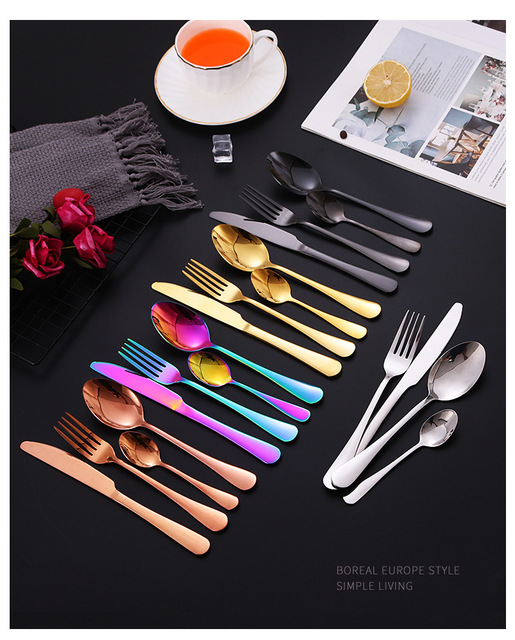 Zestaw stołowy ze stali nierdzewnej: 24 sztuki, złoty kolor, widelec, łyżka, nóż - Wianko - 5