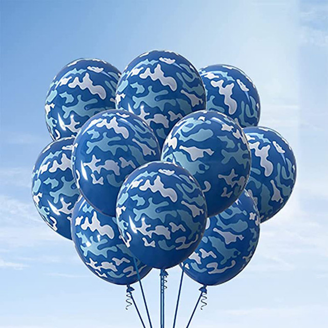 100 sztuk niebieskich balonów Camo 12 cali - idealne do dekoracji morsko-błękitnym motywem wojskowym na urodziny dzieci - Wianko - 1