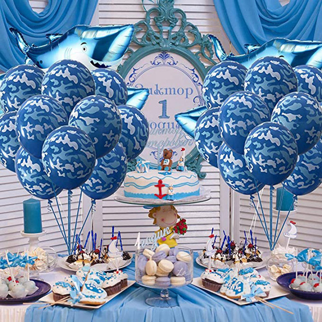 100 sztuk niebieskich balonów Camo 12 cali - idealne do dekoracji morsko-błękitnym motywem wojskowym na urodziny dzieci - Wianko - 6