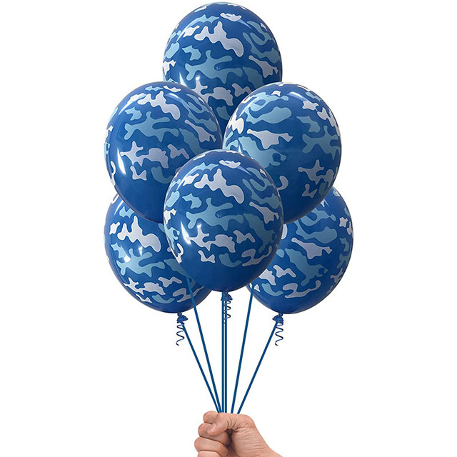 100 sztuk niebieskich balonów Camo 12 cali - idealne do dekoracji morsko-błękitnym motywem wojskowym na urodziny dzieci - Wianko - 2
