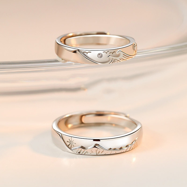Pierścień zaręczynowy góry morze 2021 - srebrny kolor, emalia, romantyczny styl, uniwersalny dla par - Wianko - 2