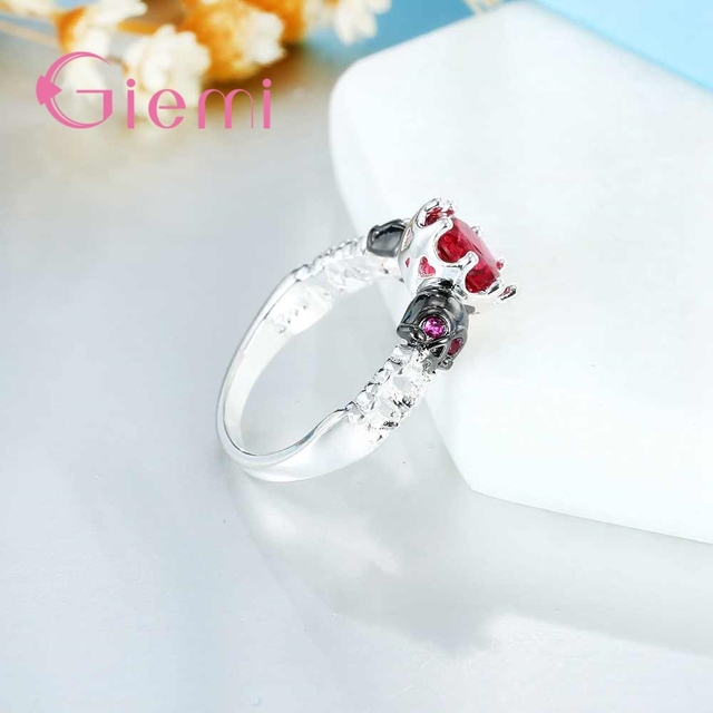 925 Sterling Silver Luxury Red kryształowa korona pierścień dla kobiet - Wianko - 6