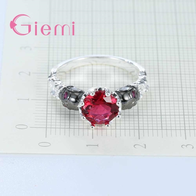 925 Sterling Silver Luxury Red kryształowa korona pierścień dla kobiet - Wianko - 3