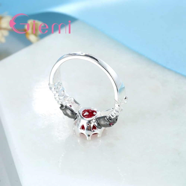925 Sterling Silver Luxury Red kryształowa korona pierścień dla kobiet - Wianko - 7