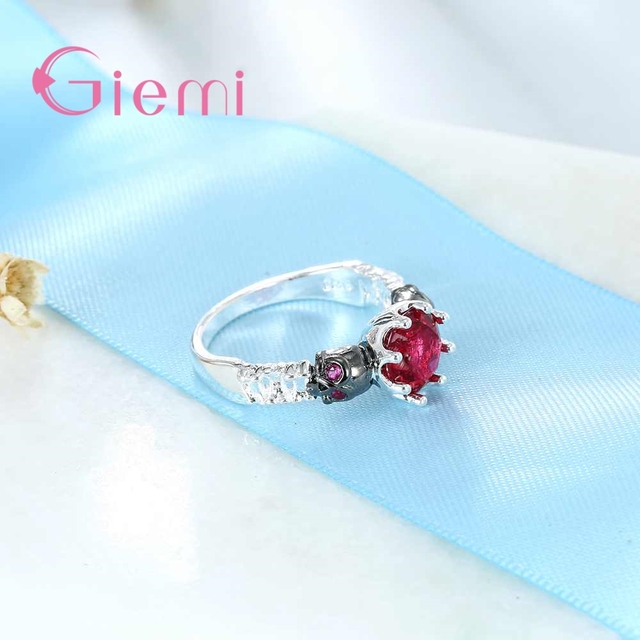 925 Sterling Silver Luxury Red kryształowa korona pierścień dla kobiet - Wianko - 5