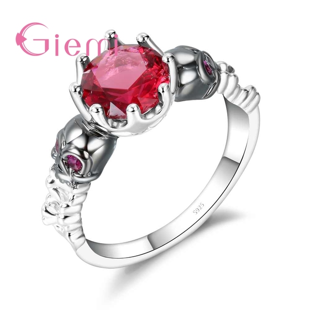 925 Sterling Silver Luxury Red kryształowa korona pierścień dla kobiet - Wianko - 2