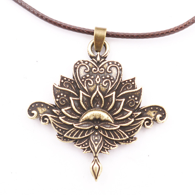 Kwiatowy naszyjnik ze skórzanym łańcuszkiem Vintage Mandala Lotus - Wianko - 3