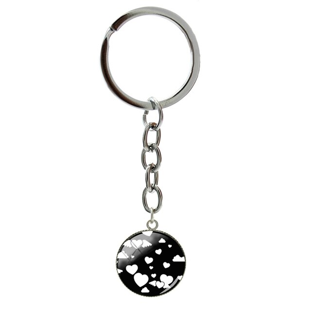 Breloczek na klucze ze szklanym wisiorkiem z romantycznymi sercami, czarny kolor, 20mm - Wianko - 7