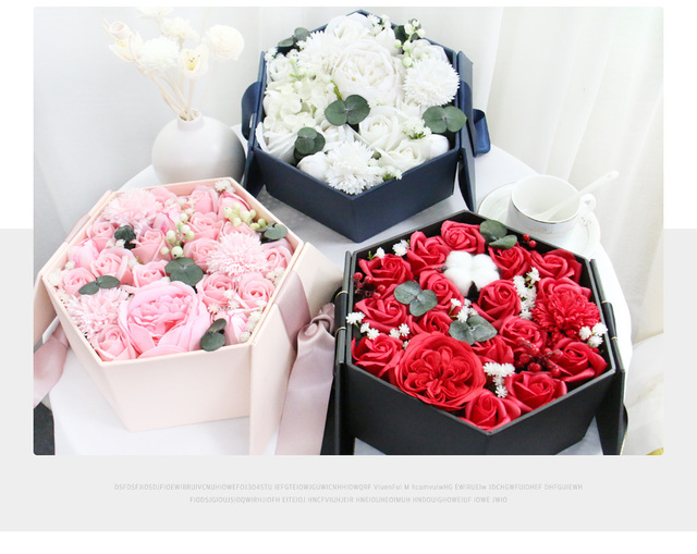 Kreatywne sześciokątne pudełko na prezent urodzinowy w motywie bawełny róża piwonia - Wianko - 5