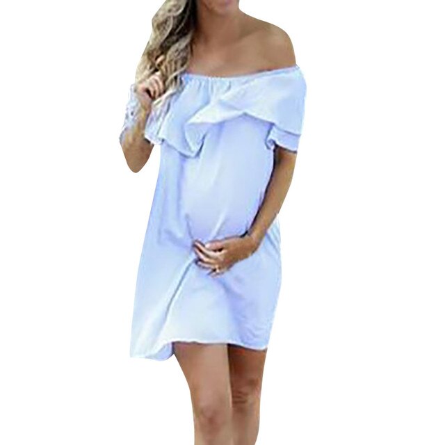 Sukienka letnia dla kobiet w ciąży, odsłonięte ramiona, jednolity kolor, stylizacja 2021 - Wianko - 2