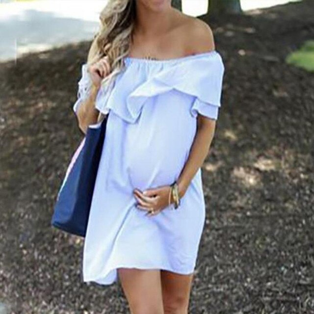 Sukienka letnia dla kobiet w ciąży, odsłonięte ramiona, jednolity kolor, stylizacja 2021 - Wianko - 1