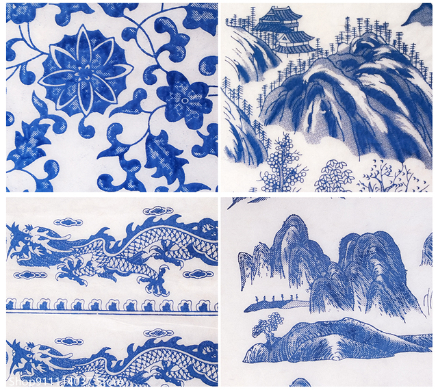 Naklejka ceramiczna z kolorowym podszkliwnym wzorem kwiatowym w stylu Jingdezhen, biało-niebieska - 47*35cm - Wianko - 6