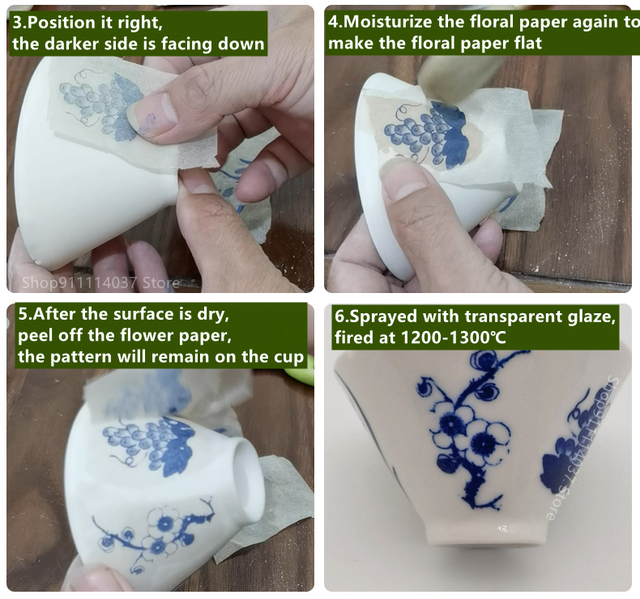 Naklejka ceramiczna z kolorowym podszkliwnym wzorem kwiatowym w stylu Jingdezhen, biało-niebieska - 47*35cm - Wianko - 10