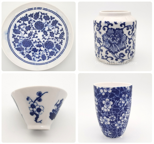 Naklejka ceramiczna z kolorowym podszkliwnym wzorem kwiatowym w stylu Jingdezhen, biało-niebieska - 47*35cm - Wianko - 11