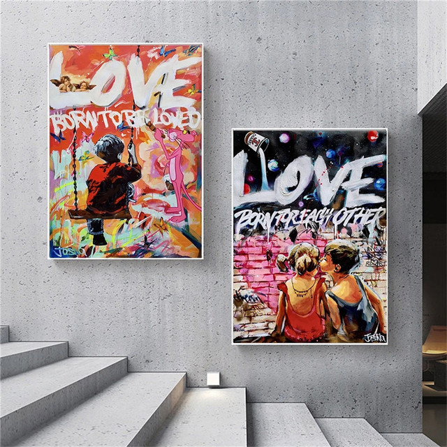 Nowoczesny obraz na płótnie z motywem ulicznego graffiti i pop-artowej miłości - Wianko - 4