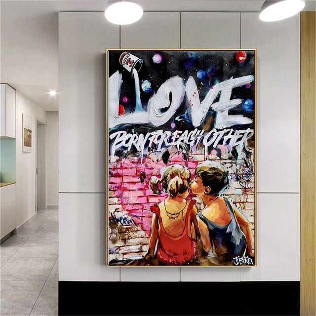 Nowoczesny obraz na płótnie z motywem ulicznego graffiti i pop-artowej miłości - Wianko - 5