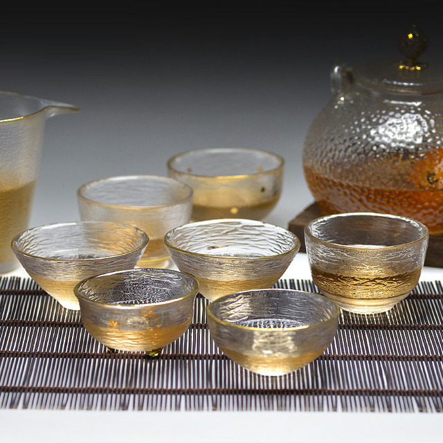 Złota szklana filiżanka na herbatę w stylu japońskim zielony Puer Teaware zestaw Kung Fu - Wianko - 2