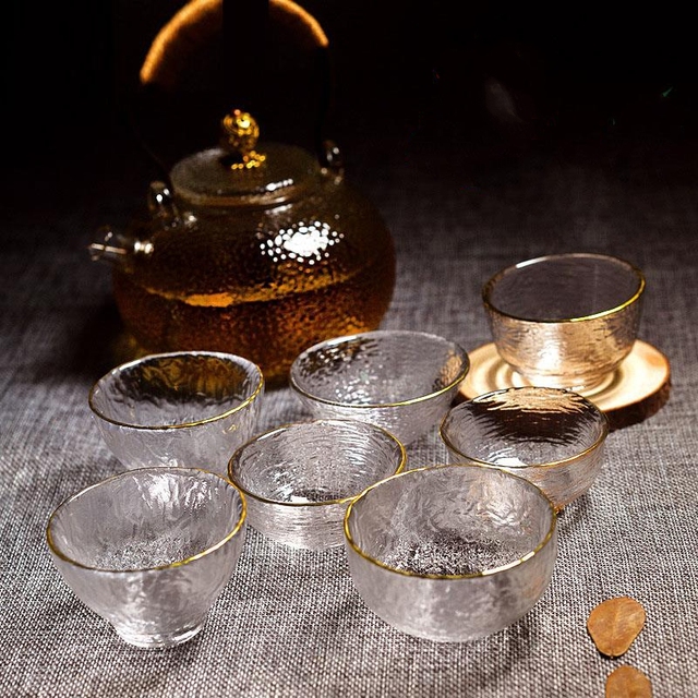 Złota szklana filiżanka na herbatę w stylu japońskim zielony Puer Teaware zestaw Kung Fu - Wianko - 1