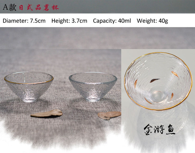 Złota szklana filiżanka na herbatę w stylu japońskim zielony Puer Teaware zestaw Kung Fu - Wianko - 3