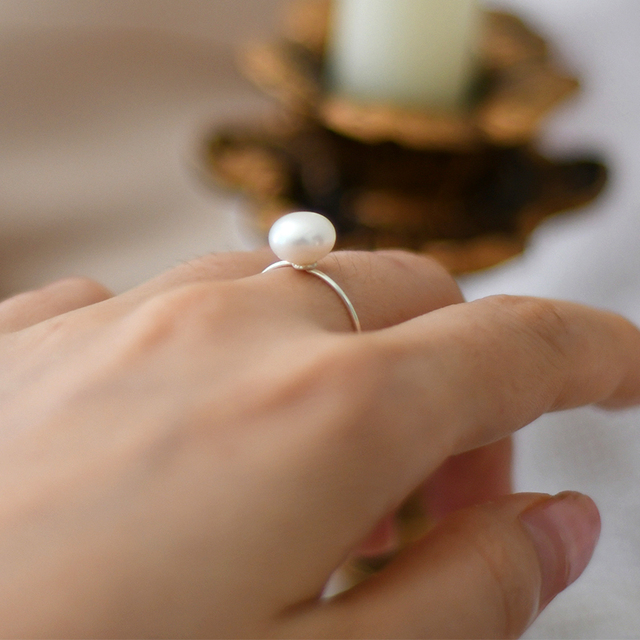 Srebrny pierścień ASHIQI z naturalną perłą słodkowodną - koreański styl (2020) - Wianko - 4