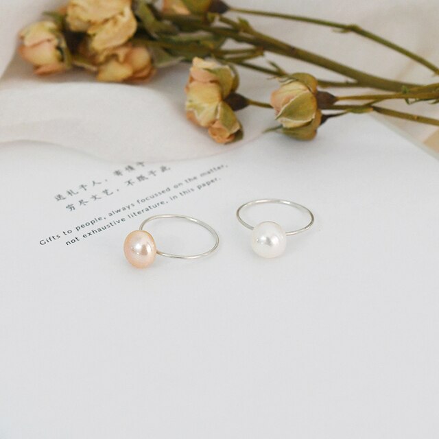 Srebrny pierścień ASHIQI z naturalną perłą słodkowodną - koreański styl (2020) - Wianko - 13