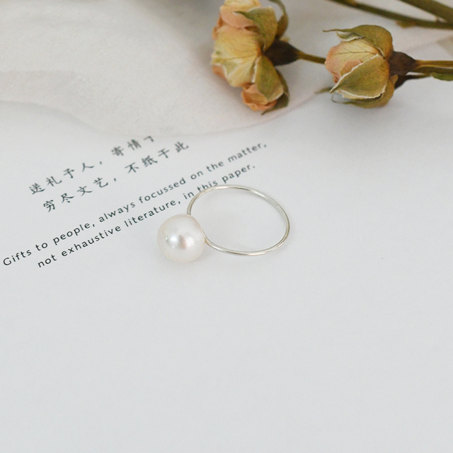 Srebrny pierścień ASHIQI z naturalną perłą słodkowodną - koreański styl (2020) - Wianko - 10