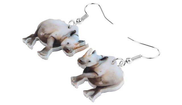 Kolczyki wiszące z akrylowym nosorożcem - Wyraziste i urocze kolczyki z bydłem w formie nosorożca, doskonałe jako dekoracja biżuterii dla kobiet, dziewczyn i nastolatek - Wianko - 2