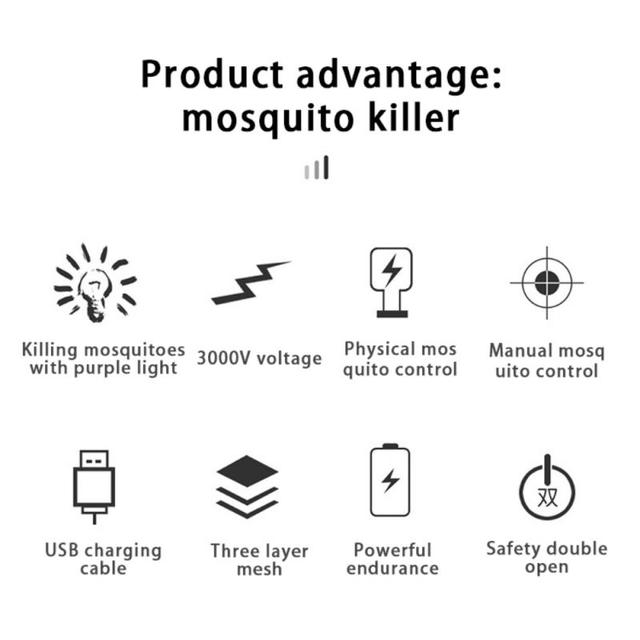 Lampa owadobójcza elektryczna USB Mosquito Zapper - zabójca komarów i much, akumulatorowy Fly Swatter dla domu - Wianko - 7