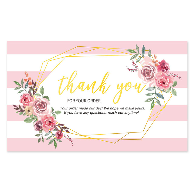 Podziękowania na kartce - różowe kwiaty, 10-30 sztuk, 9cm x 5.4cm - pakiet urodziny, wesele, wakacje, małe firmy - Wianko - 10
