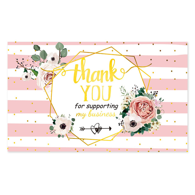 Podziękowania na kartce - różowe kwiaty, 10-30 sztuk, 9cm x 5.4cm - pakiet urodziny, wesele, wakacje, małe firmy - Wianko - 11