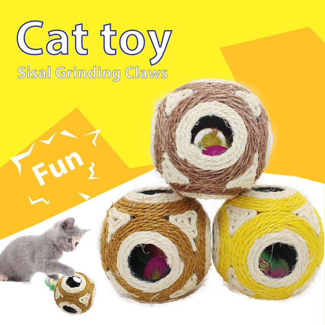 Zabawka interaktywna dla kota - kociak Hollow linka sizalowa splot, piłka pióro Teaser zagraj w grzechotkę, grzechotka Scratch Catch Toy, akcesoria kot - Wianko - 2