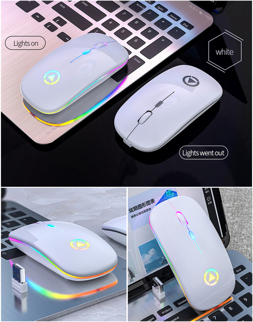 Ultra-cienka, bezprzewodowa mysz ładowalna z podświetleniem LED dla graczy na komputer przenośny - Wianko - 6