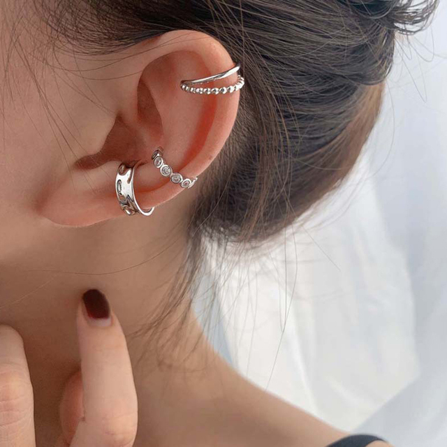 Srebrny klips na ucho z kryształkami, bez konieczności przekłuwania, biżuteria damskie - Wianko - 1