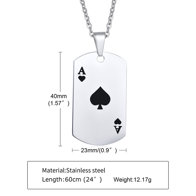 Naszyjnik z wisiorem Ace - karty do pokera ze stali nierdzewnej, as pik - Wianko - 1
