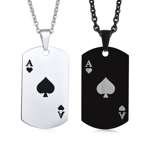Naszyjnik z wisiorem Ace - karty do pokera ze stali nierdzewnej, as pik - Wianko - 4